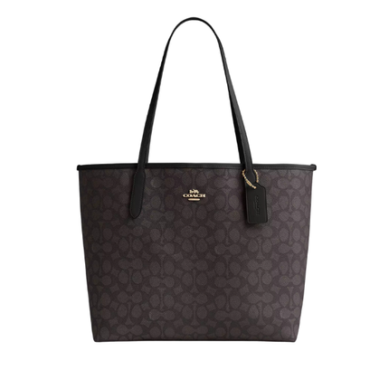Coach Women's City Tote Bag In Signature Canvas Gold/Walnut/Black