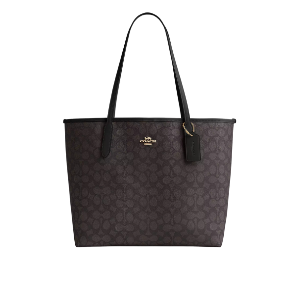 Coach Women's City Tote Bag In Signature Canvas Gold/Walnut/Black