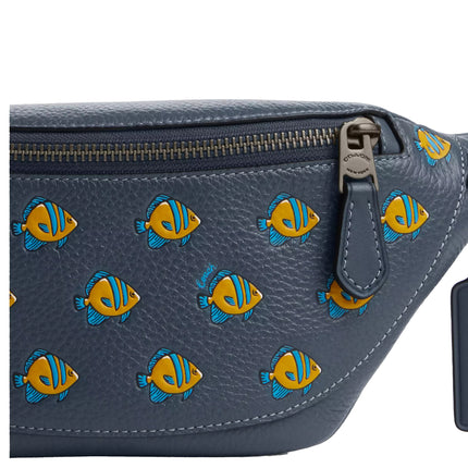 Coach Unisex Warren Mini Belt Bag With Fish Print Gunmetal/Denim Multi