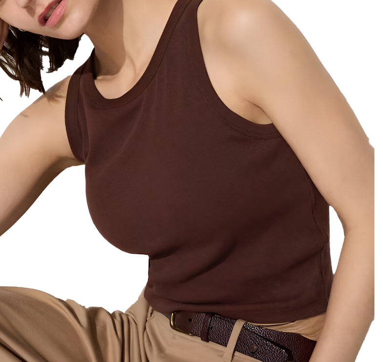Uniqlo Women's Ribbed Cropped Bra Sleeveless Top 38 Dark Brown