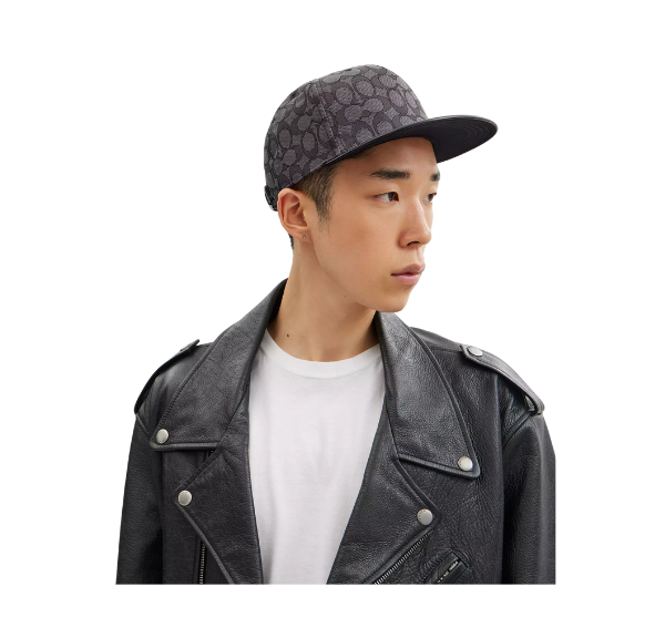 Coach Unisex Signature Jacquard Flat Brim Hat Charcoal/Black