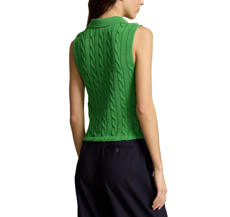 Polo Ralph Lauren Women's Cable Knit Cropped Polo Shirt Fiji Green