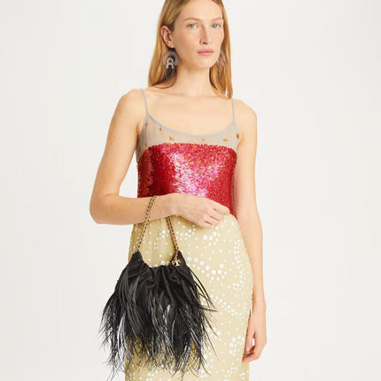 Tory Burch Women's Mini Fleming Feather Hobo Bag Black