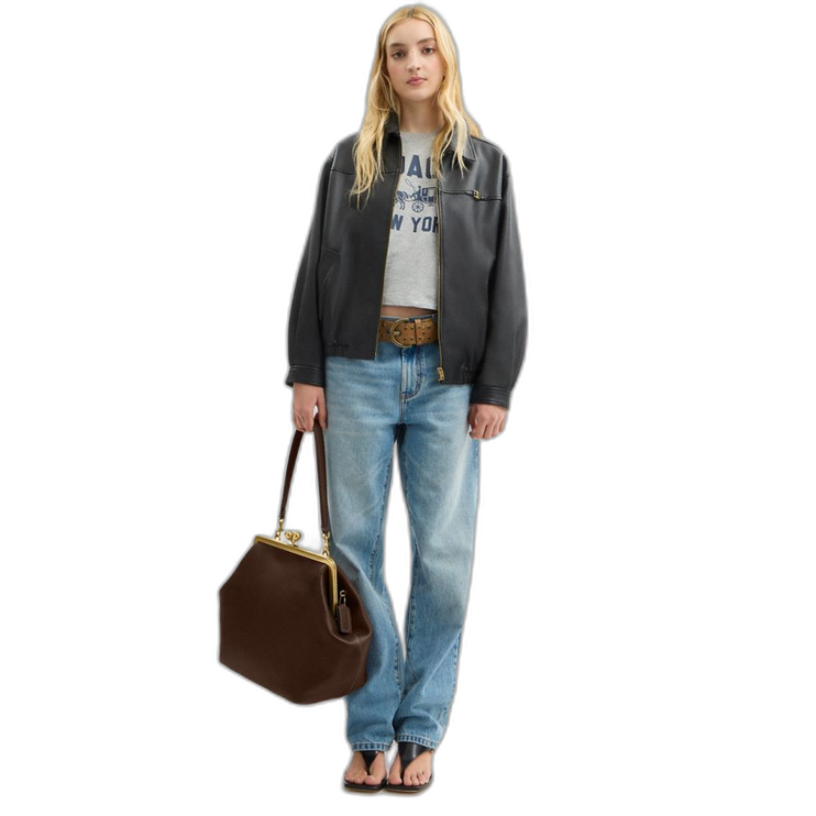 Coach Women's Large Kisslock Frame Bag Brass/Dark Brown