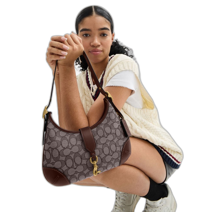 Coach Women's Hamptons Hobo Bag In Signature Jacquard Brass/Oak Maple