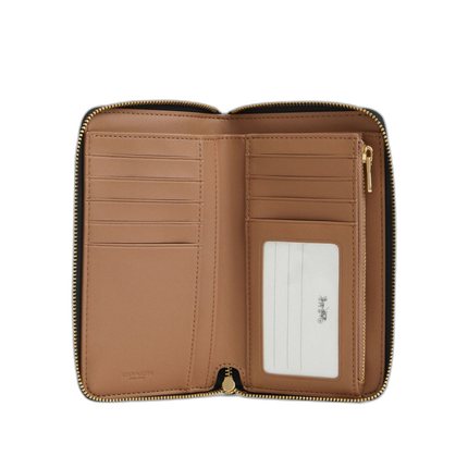 Coach Women's Medium Id Zip Wallet In Signature Canvas Gold/Walnut/Black
