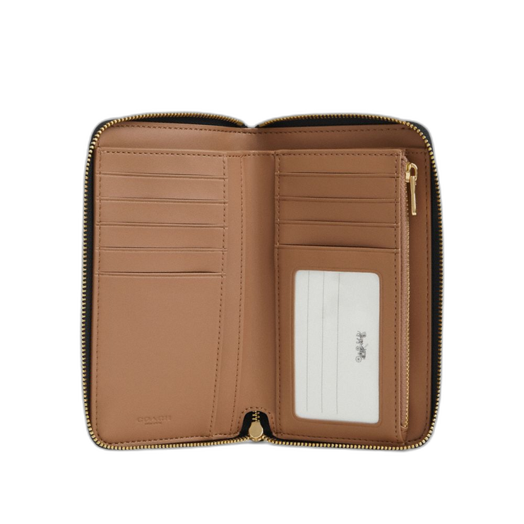 Coach Women's Medium Id Zip Wallet In Signature Canvas Gold/Walnut/Black