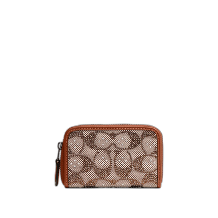 Coach Women's Essential Small Zip Around Card Case In Crystal Signature Jacquard Silver/Burnished Amber