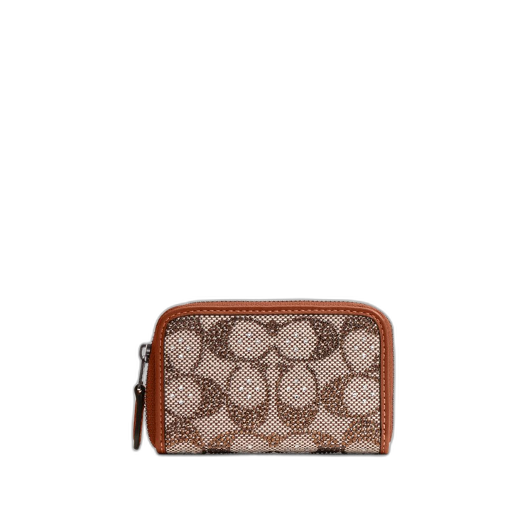 Coach Women's Essential Small Zip Around Card Case In Crystal Signature Jacquard Silver/Burnished Amber
