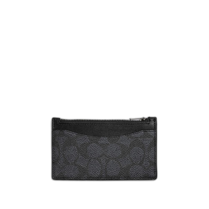 Coach Women's Zip Card Case In Signature Canvas Charcoal
