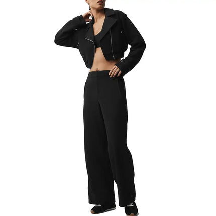 alo Women's Mid-Rise Cosmopolitan Snap Pant Black