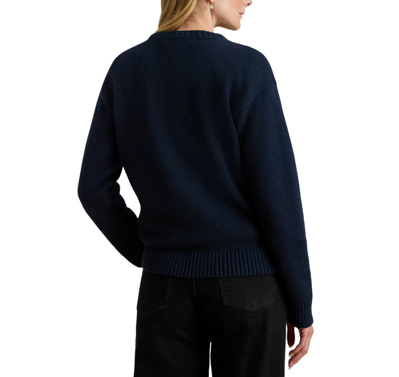 Polo Ralph Lauren Women's Intarsia-Knit Dog Cotton Sweater Lauren Navy