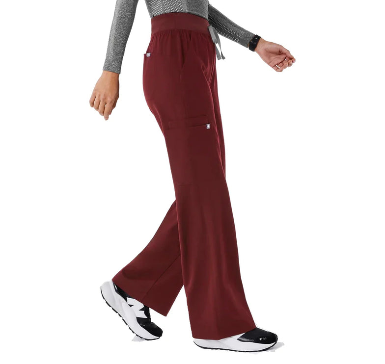 FIGS Women's High Waisted Isabel Wide Leg Scrub Pants Burgundy