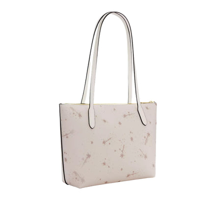 Coach Women's Fiona Zip Tote Bag With Star Print Gold/Chalk Multi
