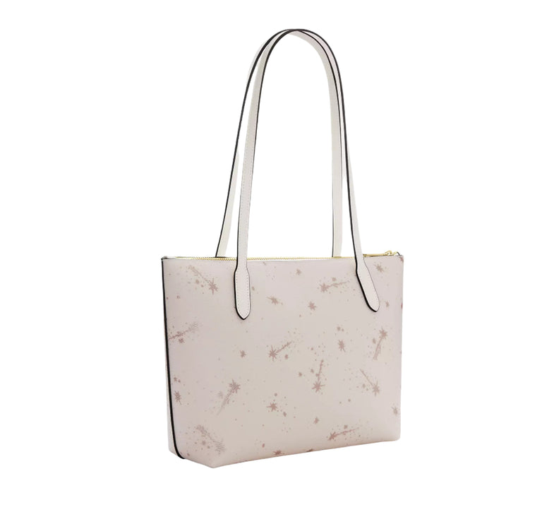 Coach Women's Fiona Zip Tote Bag With Star Print Gold/Chalk Multi