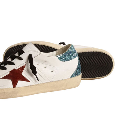 Golden Goose Women's Super Star Sneakers with Burgundy Suede Star and Light Blue