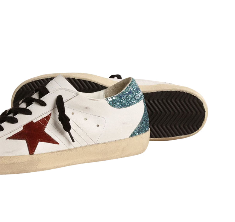 Golden Goose Women's Super Star Sneakers with Burgundy Suede Star and Light Blue
