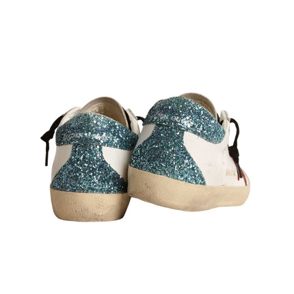 Golden Goose Women's Super Star Sneakers with Burgundy Suede Star and Light Blue