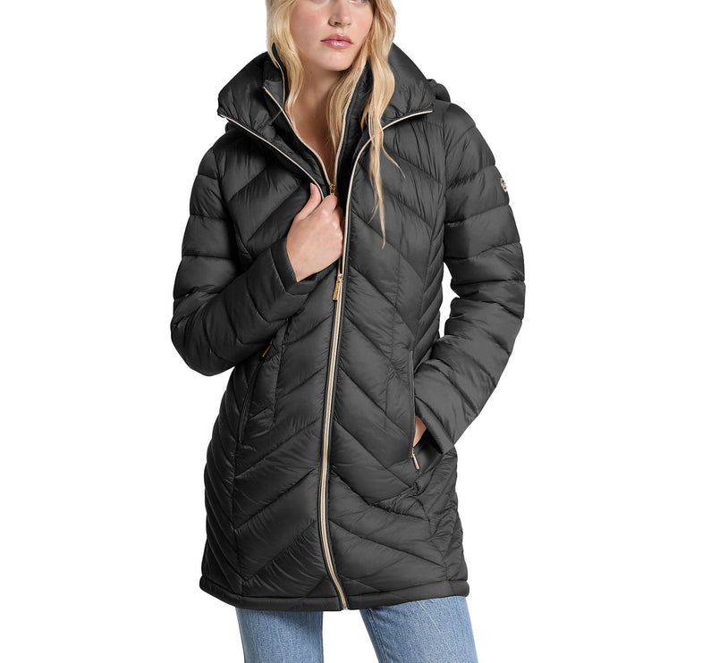 Michael Kors Women's Packable Quilted Nylon Puffer Coat Black