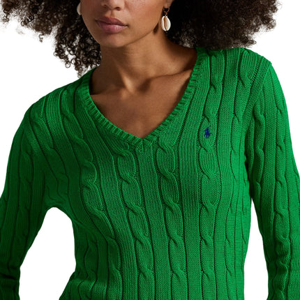 Polo Ralph Lauren Women's Cable-Knit Cotton V-Neck Sweater Green