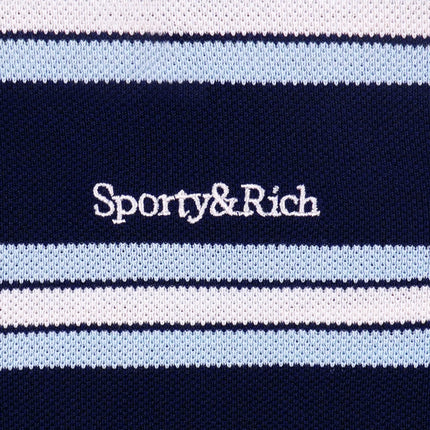 Sporty & Rich Women's Serif Logo Silk Pique Cropped Polo Navy/White/Flax Blue