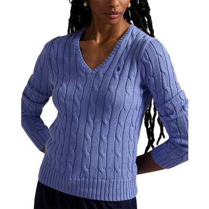 Polo Ralph Lauren Women's Cable-Knit Cotton V-Neck Sweater New Litchfield Blue