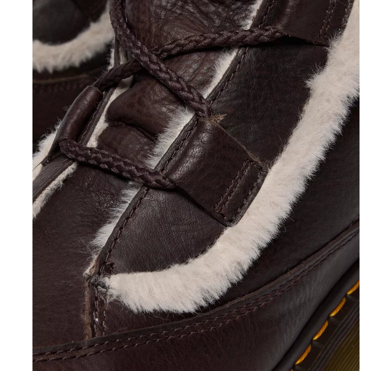 Dr. Martens Women's Buzz Lace Up Faux Fur Lined Grizzly Leather Boots Dark Brown