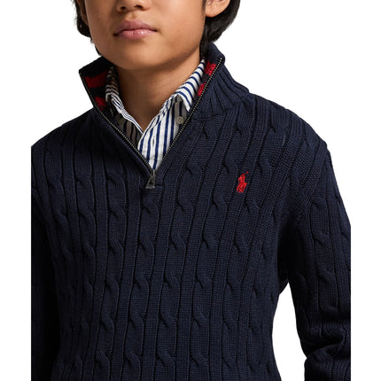 Polo Ralph Lauren Boy's Cable-Knit Cotton Quarter-Zip Sweater RL Navy