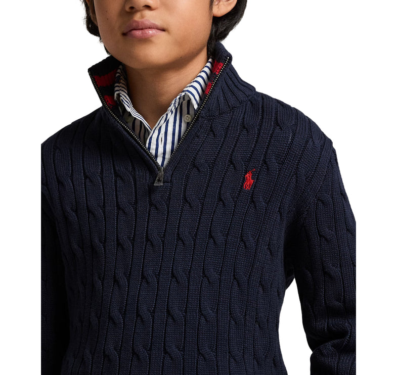 Polo Ralph Lauren Boy's Cable-Knit Cotton Quarter-Zip Sweater RL Navy