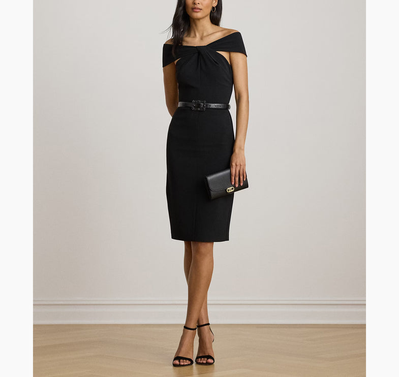 Polo Ralph Lauren Women's Twist-Front Crepe Cocktail Dress Black