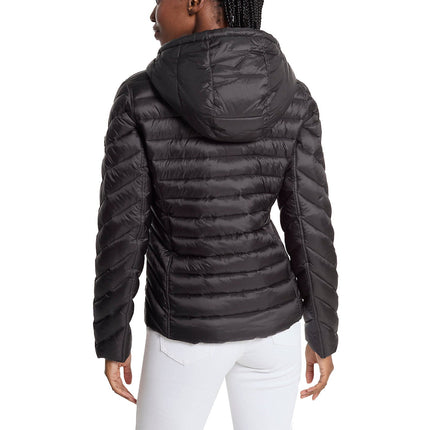 Michael Kors Women's Chevron Logo Print Quilted Nylon Reversible Jacket Black/Brown Logo