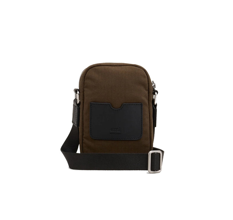 AMI Alexandre Mattiussi Canvas Small Ami De Coeur Crossbody Bag Black Olive