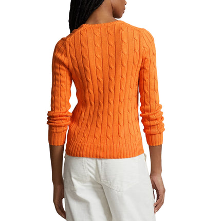 Polo Ralph Lauren Women's Cable-Knit Cotton V-Neck Sweater Sun Orange