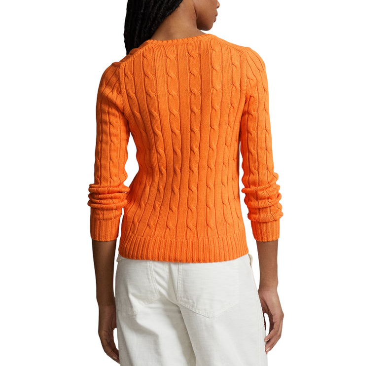 Polo Ralph Lauren Women's Cable-Knit Cotton V-Neck Sweater Sun Orange