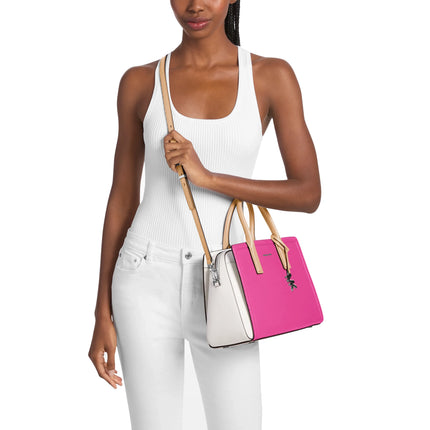 Michael Kors Women's Laila Medium Color-Block Leather Satchel Raspberry Multi