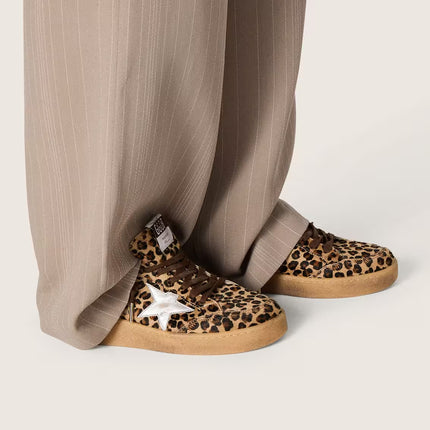 Golden Goose Women's Women's Ball Star in Leopard Print Pony Skin with Platinum Leather Star and White