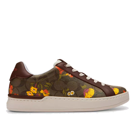 Coach Women's Clip Low Top Sneaker In Signature Canvas With Floral Print Dark Saddle