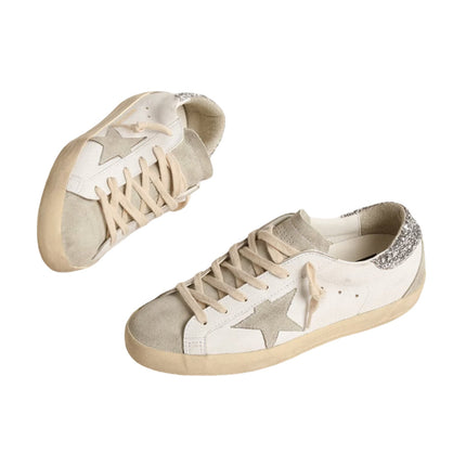 Golden Goose Women's Super Star Sneakers with Gray Star and Silver Glitter