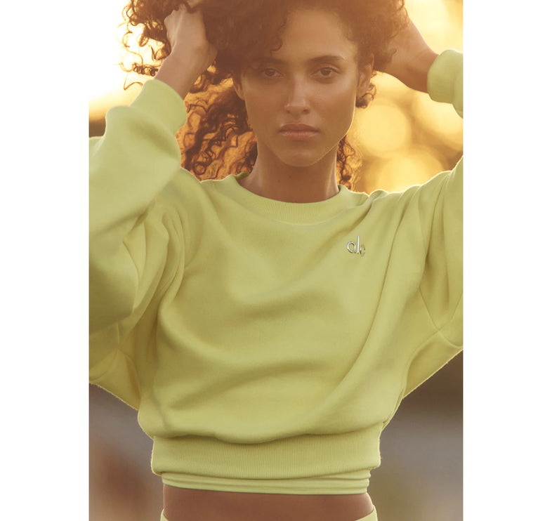 alo Women's Cropped Accolade Crewneck Sunshine