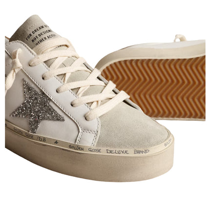 Golden Goose Women's Hi Star with Silver Glitter Star and Dove Gray Nubuck Heel Tab
