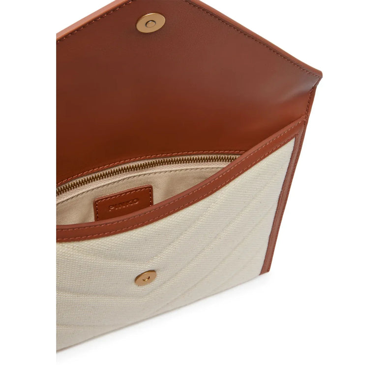 Pinko Women's Canvas Handbag With Printed Leather Trim Brown