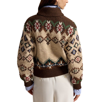 Polo Ralph Lauren Women's Geo-Pattern Wool-Cashmere Cardigan Oatmeal/brown Multi