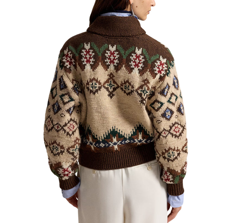 Polo Ralph Lauren Women's Geo-Pattern Wool-Cashmere Cardigan Oatmeal/brown Multi
