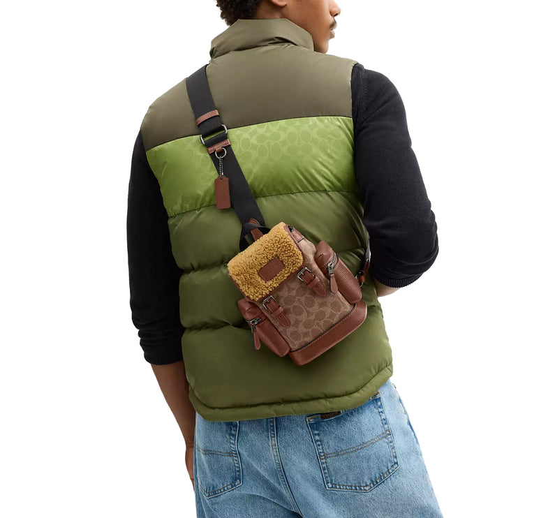 Coach Unisex Sprint Sling Pack In Signature Canvas Gunmetal/Tan/Vintage Brown