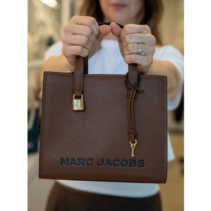 Marc Jacobs Women's Mini Grind Branded Leather Tote Bag Smoked Almond