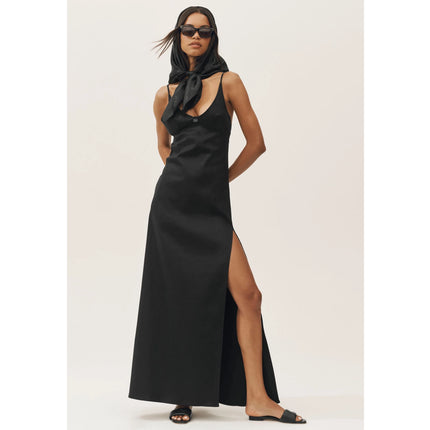 alo Women's Linen Blend Riviera Maxi Dress Black