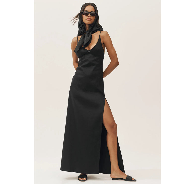 alo Women's Linen Blend Riviera Maxi Dress Black