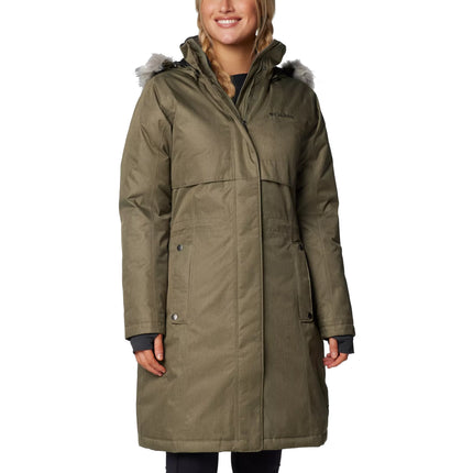 Columbia Women's Apres Arson II Winter Long Down Jacket Stone Green