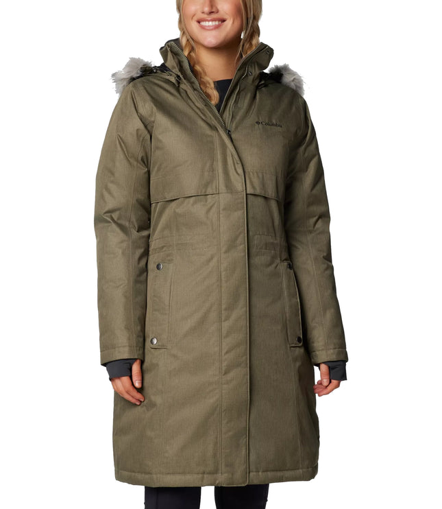 Columbia Women's Apres Arson II Winter Long Down Jacket Stone Green