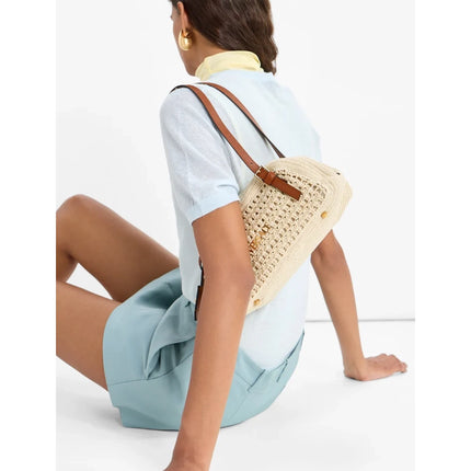 Versace Women's Versace Tag Raffia Bowling Bag Beige